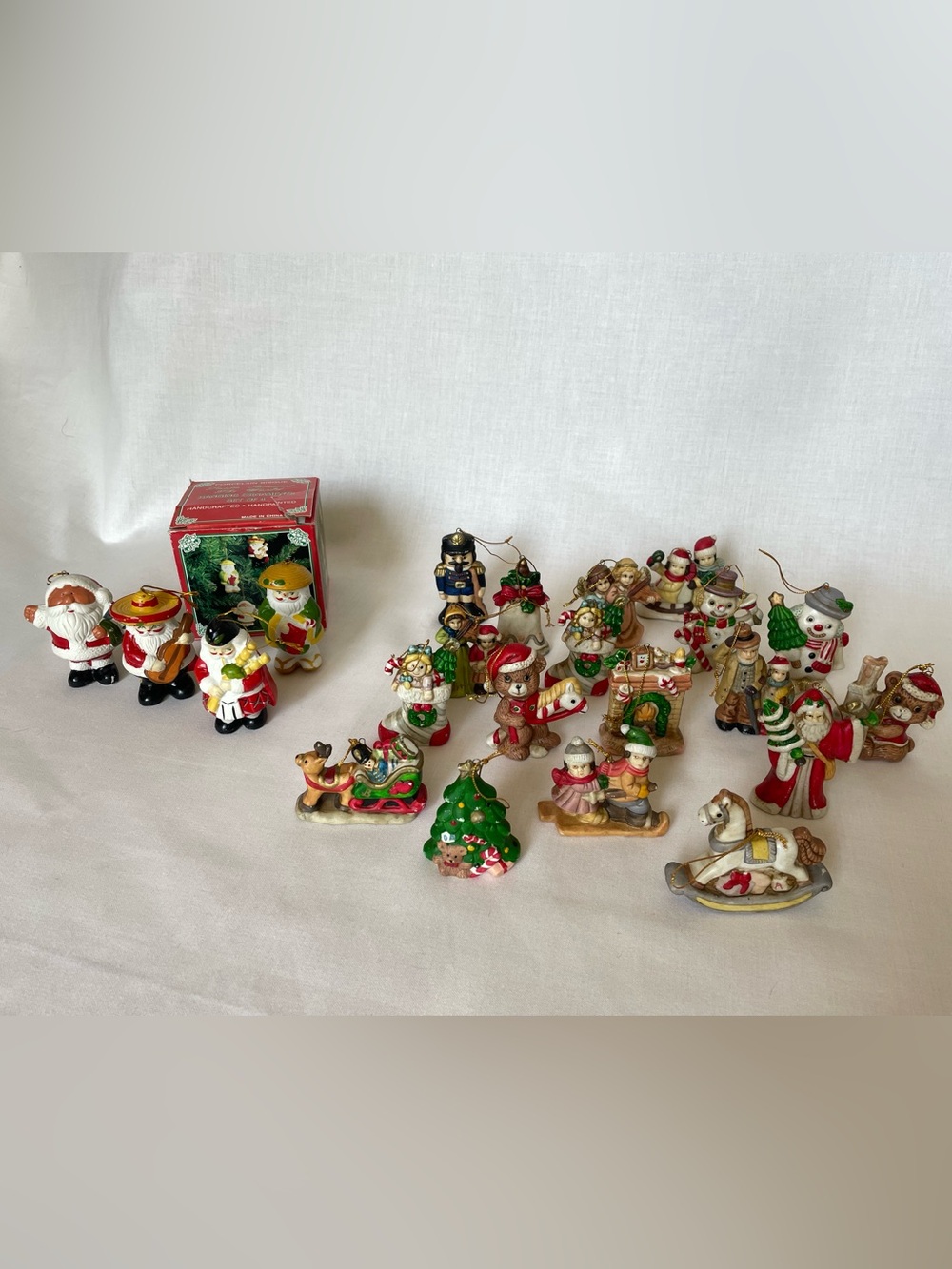 Lot of Vintage Ceramic Christmas Ornaments - Red, Green, Gold Accents
